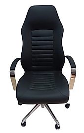 Çalışma Koltuğu Makam Sandalyesi Krom Yıldız Ayaklı Siyah Suni Deri